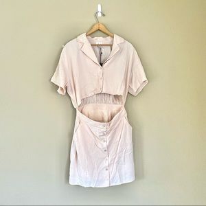 Le Lis Beige Button Down Cutout Shirt Dress Medium